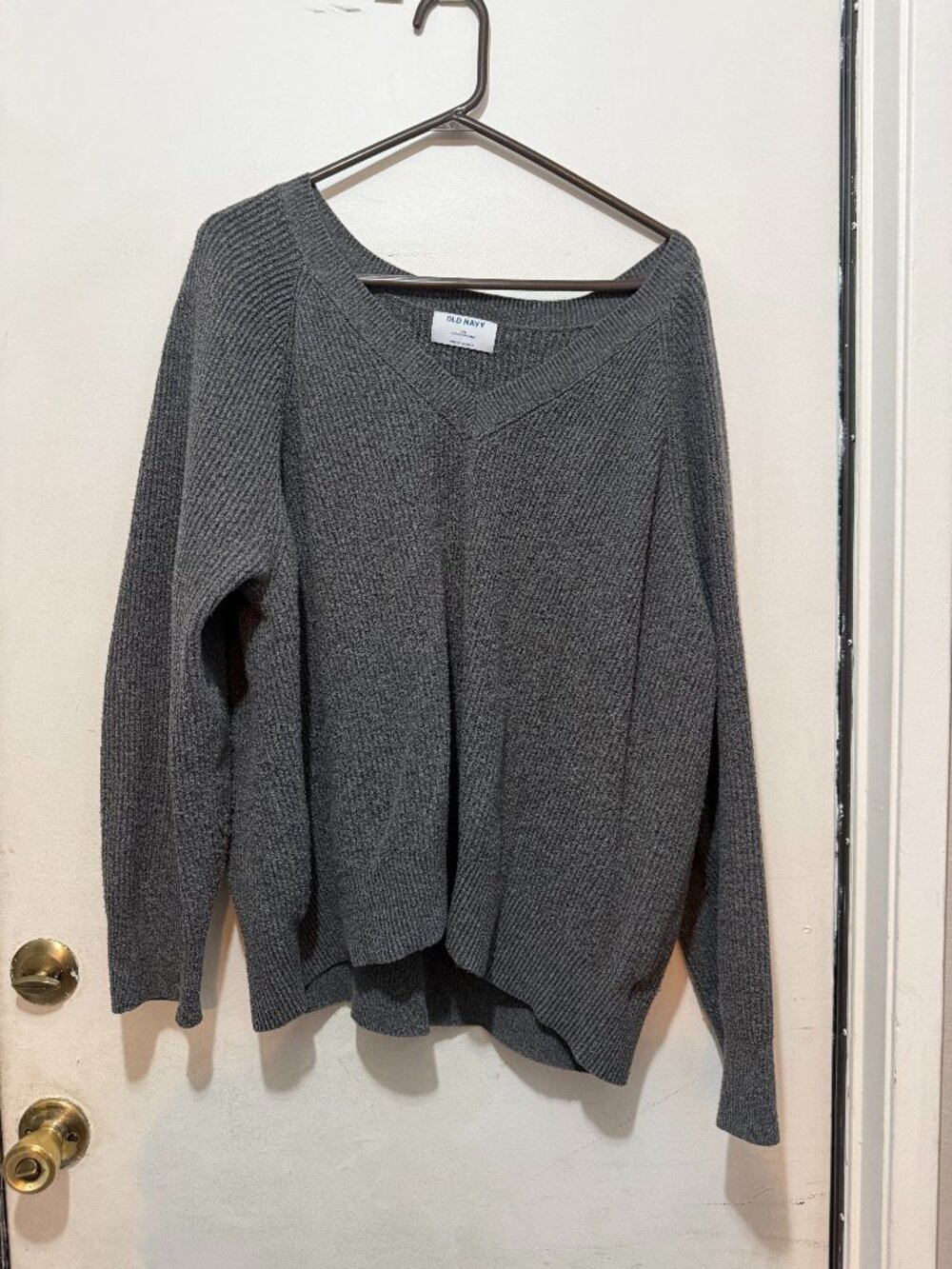 Old Navy Heather Grey Deep V-Neck Long Sleeve Pullover Sweater Size XXL